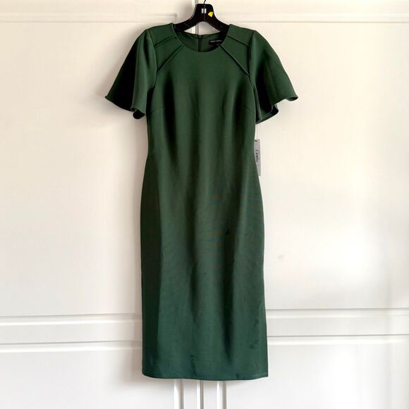 NWT Maggie London flutter sleeves green sheath midi dress Size 2 - Picture 7 of 13